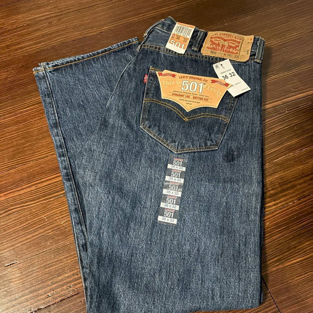 New with Tags, Men's Levi Strauss & Co. 501 Denim Jeans, W36 L32, Dark Wash,